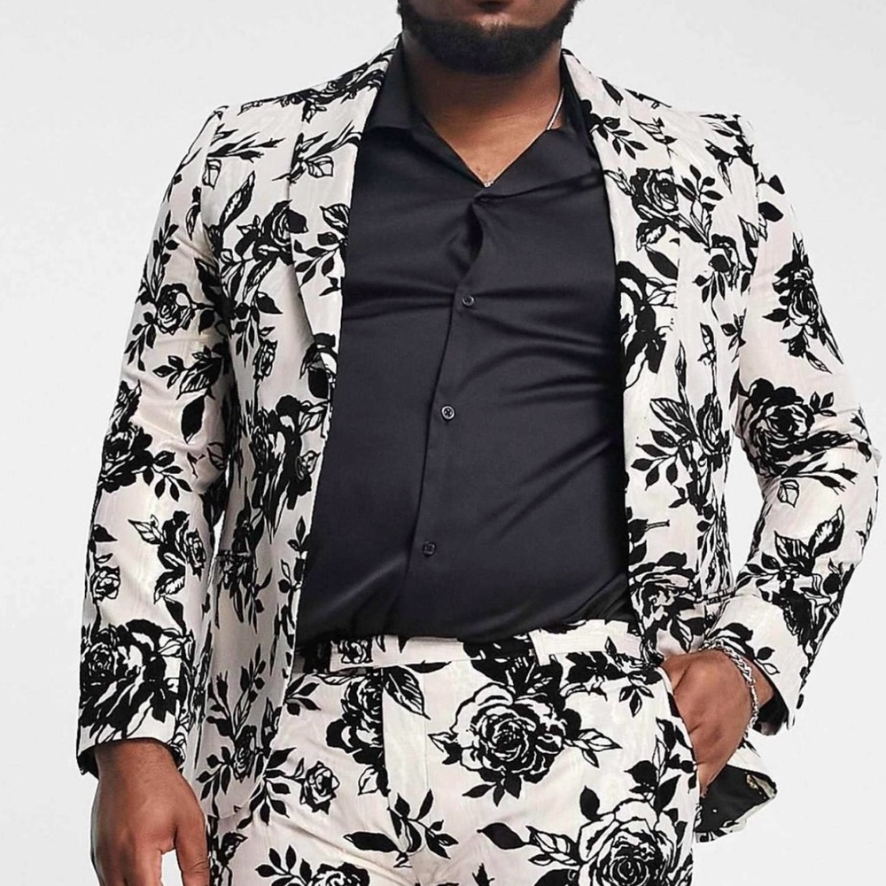 Floral Black and White Men's Blazer